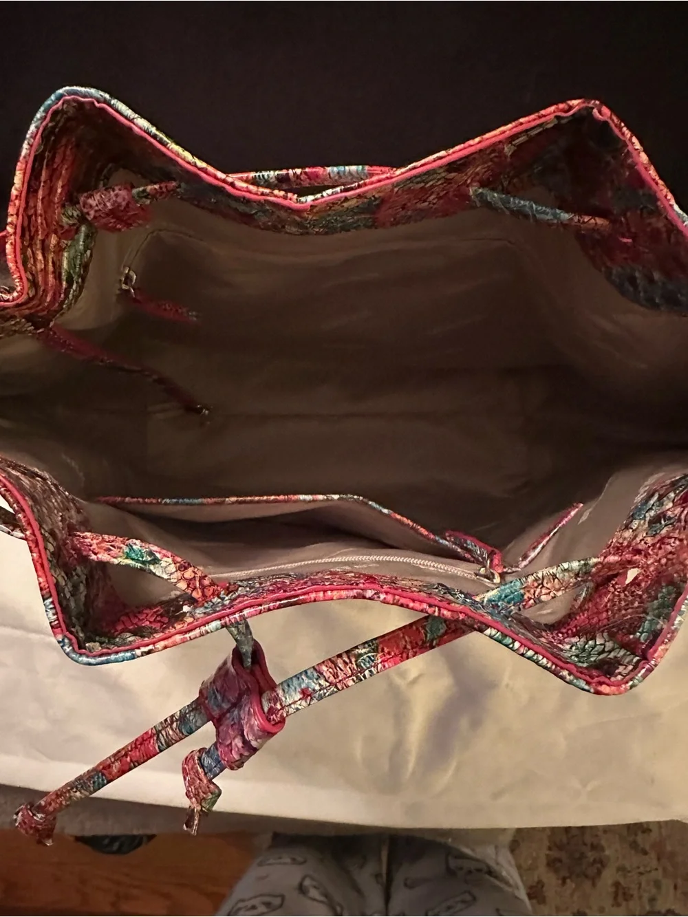 Brahmin Multicolor Drawstring Bucket Bag - Vibrant Floral Embossed Leather